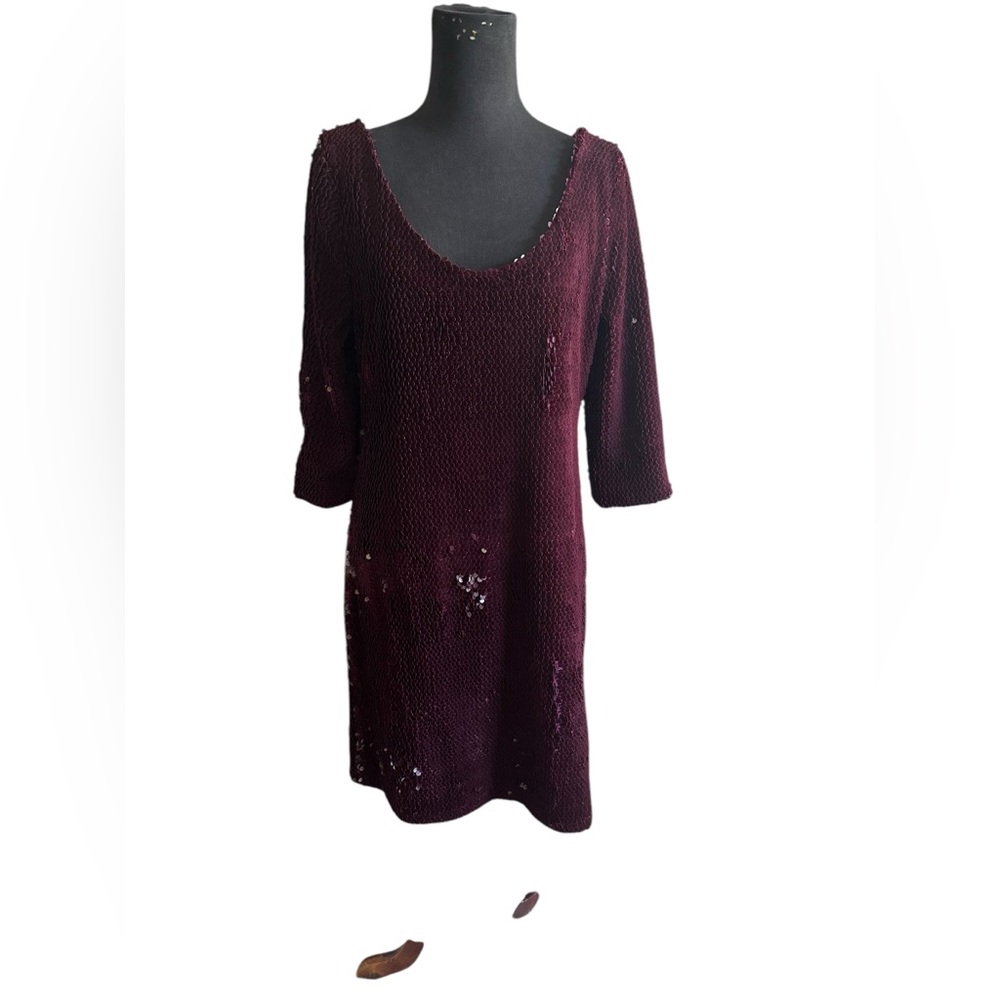 BB DAKOTA WOMENS BOYSENBERRY SEQUIN PARTY PULLOVER DRESS SZ L